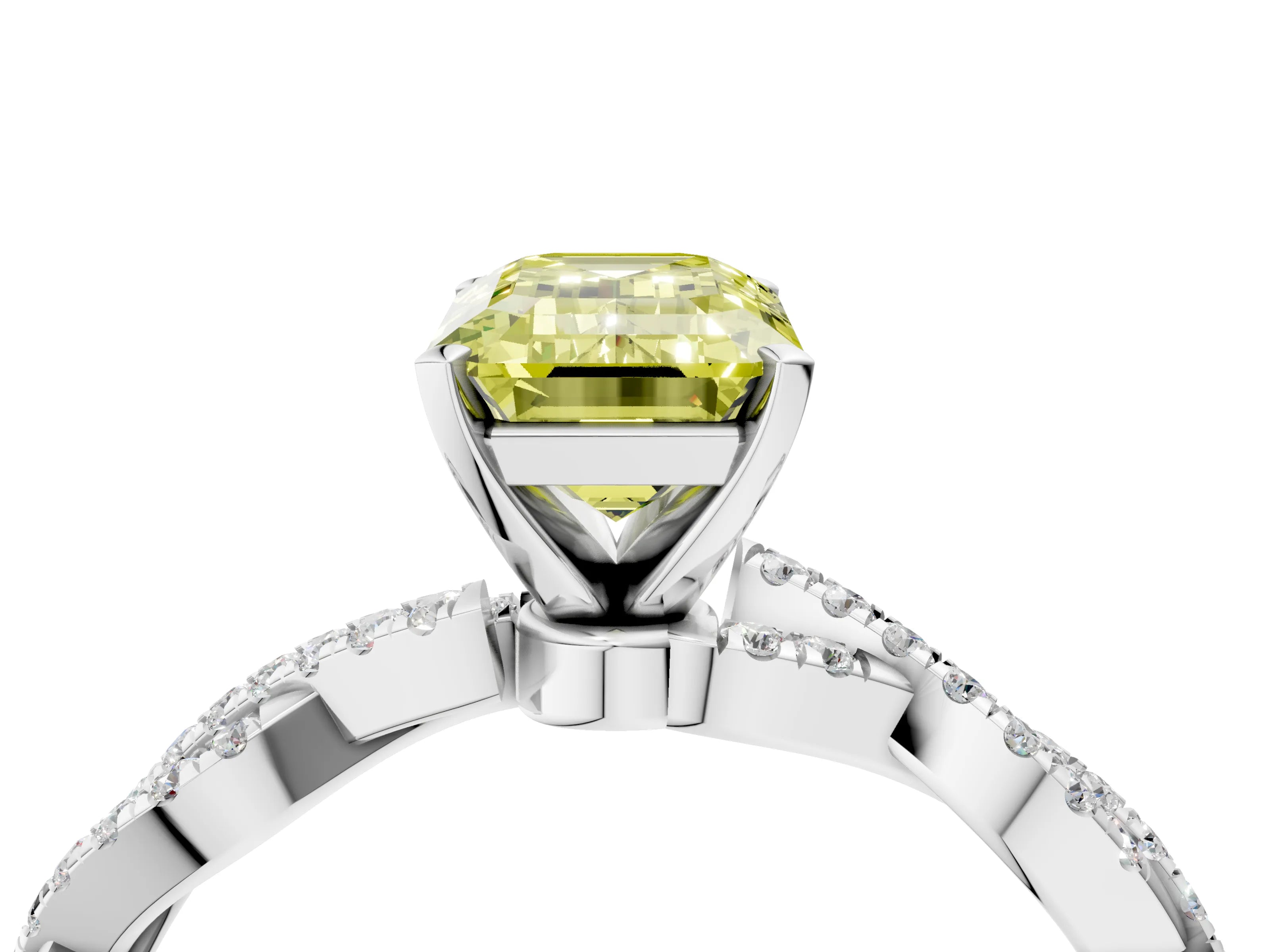 White gold Fancy Yellow Emerald Cut Solitaire Twisted Pave Band with Four-Prong Setting_7
