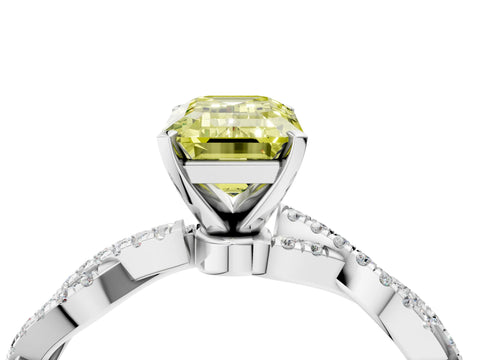 White gold Fancy Yellow Emerald Cut Solitaire Twisted Pave Band with Four-Prong Setting_7