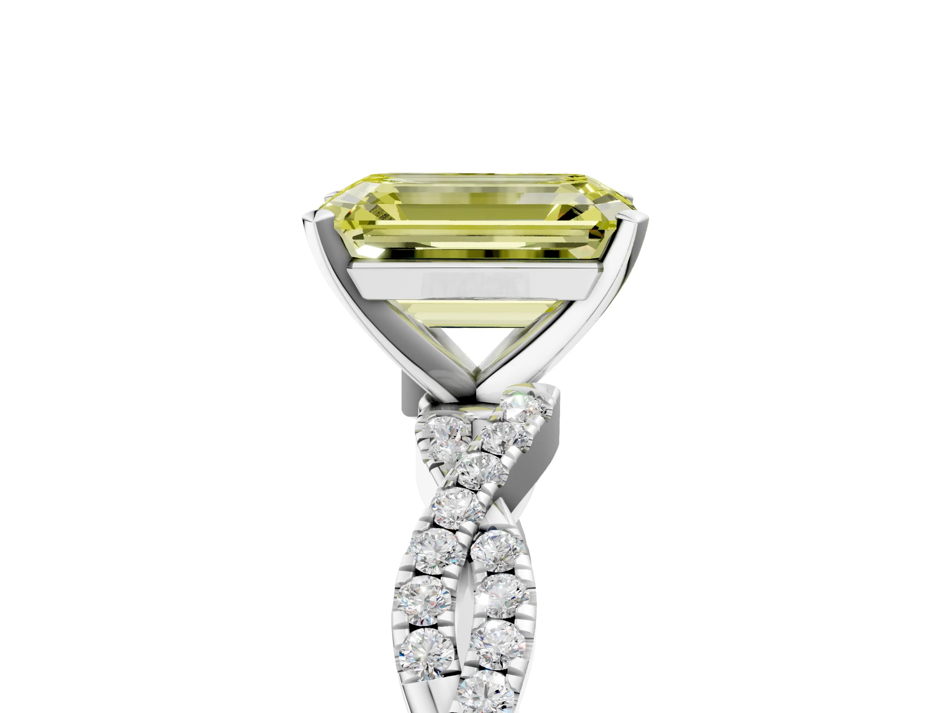 White gold Fancy Yellow Emerald Cut Solitaire Twisted Pave Band with Four-Prong Setting_8