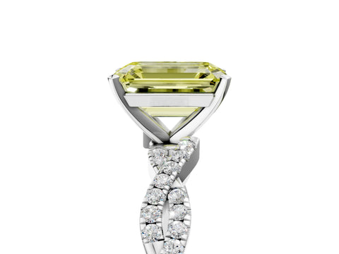 White gold Fancy Yellow Emerald Cut Solitaire Twisted Pave Band with Four-Prong Setting_8