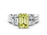 White gold Fancy Yellow Emerald  Cut Three-Stone Channel Set Ring with Bar Prongs_64