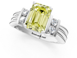 White gold Fancy Yellow Emerald  Cut Three-Stone Channel Set Ring with Bar Prongs_65