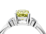 White gold Fancy Yellow Emerald  Cut Three-Stone Channel Set Ring with Bar Prongs_68