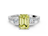White gold Fancy Yellow Emerald  Cut Three-Stone Diamond Pavé Band with Prong Setting_17