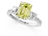 White gold Fancy Yellow Emerald  Cut Three-Stone Diamond Pavé Band with Prong Setting_18