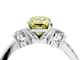White gold Fancy Yellow Emerald  Cut Three-Stone Diamond Pavé Band with Prong Setting_21