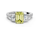 White gold Fancy Yellow Emerald  Cut Three-Stone Diamond Pave Band with Prong Setting_37