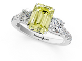 White gold Fancy Yellow Emerald  Cut Three-Stone Diamond Pave Band with Prong Setting_38