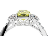 White gold Fancy Yellow Emerald  Cut Three-Stone Diamond Pave Band with Prong Setting_41