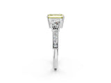 White gold Fancy Yellow Emerald Cut Three-Stone Diamond Ring with Pavé Band and Four-Prong Setting_14