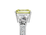 White gold Fancy Yellow Emerald Cut Three-Stone Diamond Ring with Pavé Band and Four-Prong Setting_17