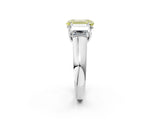 White gold Fancy Yellow Emerald Cut Three-Stone Diamond Ring with Prong Setting on a Classic Band_14