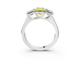 White gold Fancy Yellow Emerald Cut Three-Stone Diamond Ring with Prong Setting on a Classic Band_15