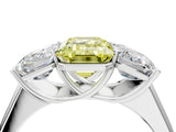 White gold Fancy Yellow Emerald Cut Three-Stone Diamond Ring with Prong Setting on a Classic Band_16