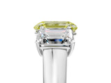 White gold Fancy Yellow Emerald Cut Three-Stone Diamond Ring with Prong Setting on a Classic Band_17