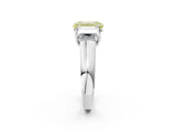 White gold Fancy Yellow Emerald Cut Three-Stone Diamond Ring with Prong Setting on a Classic Band_20