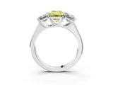 White gold Fancy Yellow Emerald Cut Three-Stone Diamond Ring with Prong Setting on a Classic Band_21