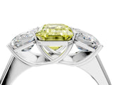 White gold Fancy Yellow Emerald Cut Three-Stone Diamond Ring with Prong Setting on a Classic Band_22
