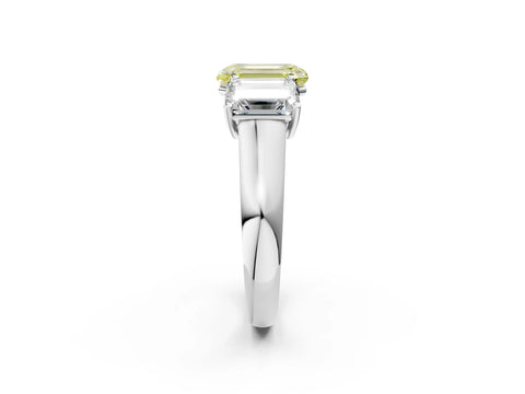 White gold Fancy Yellow Emerald Cut Three-Stone Diamond Ring with Prong Setting on a Classic Band_2