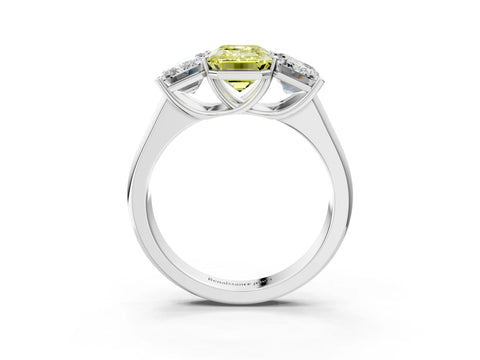 White gold Fancy Yellow Emerald Cut Three-Stone Diamond Ring with Prong Setting on a Classic Band_3
