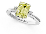 White gold Fancy Yellow Emerald  Cut Three-Stone Solitaire Ring with Round Accent Diamonds and Four-Prong Setting_22