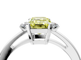 White gold Fancy Yellow Emerald  Cut Three-Stone Solitaire Ring with Round Accent Diamonds and Four-Prong Setting_24