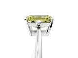 White gold Fancy Yellow Emerald  Cut Three-Stone Solitaire Ring with Round Accent Diamonds and Four-Prong Setting_25