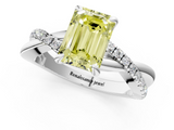 White gold Fancy Yellow Emerald  Cut Twist Band Solitaire Diamond Ring with Pavé Setting_4