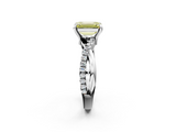 White gold Fancy Yellow Emerald  Cut Twist Band Solitaire Diamond Ring with Pavé Setting_5