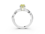 White gold Fancy Yellow Emerald  Cut Twist Band Solitaire Diamond Ring with Pavé Setting_6