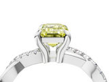 White gold Fancy Yellow Emerald  Cut Twist Band Solitaire Diamond Ring with Pavé Setting_7