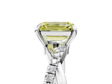 White gold Fancy Yellow Emerald  Cut Twist Band Solitaire Diamond Ring with Pavé Setting_8