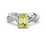 White gold Fancy Yellow Emerald  Cut Twisted Pavé Band Solitaire Ring with Four-Prong Setting_55