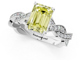 White gold Fancy Yellow Emerald  Cut Twisted Pavé Band Solitaire Ring with Four-Prong Setting_56