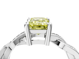 White gold Fancy Yellow Emerald  Cut Twisted Pavé Band Solitaire Ring with Four-Prong Setting_59