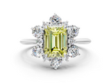 White gold Fancy Yellow Emerald  Diamond Cluster Halo Ring with Solitaire Band and Four-Prong Setting_20