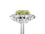 White gold Fancy Yellow Emerald  Diamond Cluster Halo Ring with Solitaire Band and Four-Prong Setting_25