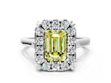 White gold Fancy Yellow Emerald  Diamond Cluster Halo Solitaire with Four-Prong Setting_106