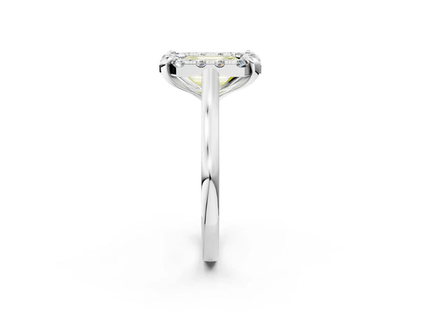 White gold Fancy Yellow Emerald  Diamond Cluster Halo Solitaire with Four-Prong Setting