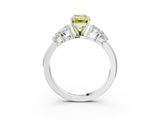 White gold Fancy Yellow Emerald  Diamond Cluster Leaf Design Ring with Prong Setting_68