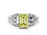 White gold Fancy Yellow Emerald  Diamond Cluster Leaf Design Ring with Prong Setting_69