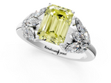 White gold Fancy Yellow Emerald  Diamond Cluster Leaf Design Ring with Prong Setting_70