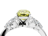 White gold Fancy Yellow Emerald  Diamond Cluster Leaf Design Ring with Prong Setting_72