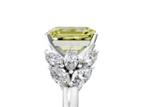 White gold Fancy Yellow Emerald  Diamond Cluster Leaf Design Ring with Prong Setting_73