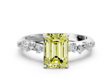 White gold Fancy Yellow Emerald  Diamond Cluster Prong-Set Solitaire Ring_60