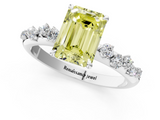 White gold Fancy Yellow Emerald  Diamond Cluster Prong-Set Solitaire Ring_61