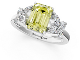 White gold Fancy Yellow Emerald  Diamond Floral Cluster Ring with Solitaire Band and Prong Setting_79
