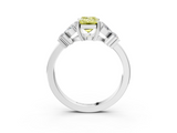 White gold Fancy Yellow Emerald  Diamond Floral Cluster Ring with Solitaire Band and Prong Setting_81