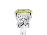 White gold Fancy Yellow Emerald  Diamond Floral Cluster Ring with Solitaire Band and Prong Setting_82