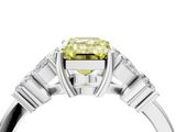 White gold Fancy Yellow Emerald  Diamond Floral Cluster Ring with Solitaire Band and Prong Setting_82